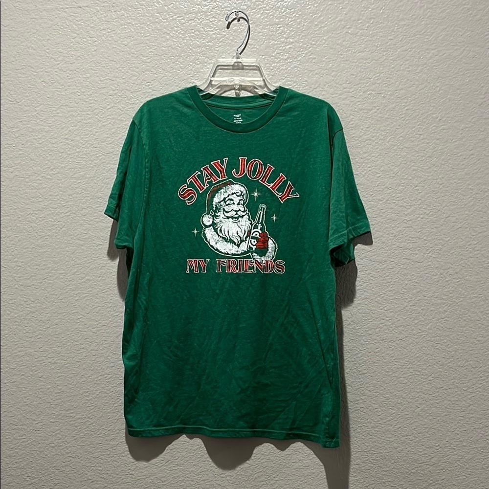 Holiday Time Santa Stay Jolly My Friends Green T-Shirt‎ casual effortless Sz XL